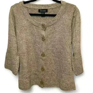 Jenny Women's Beige Cardigan Sweater 3/4 Sleeve Button-Front-Size Small